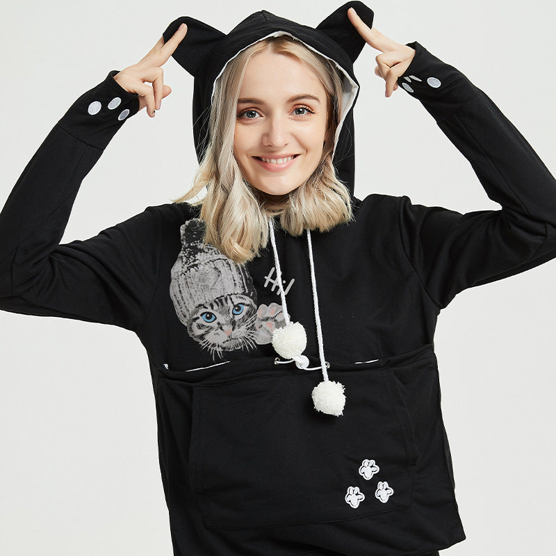 Cute cat print hoodie sweatshirt with big front pocket women Canada