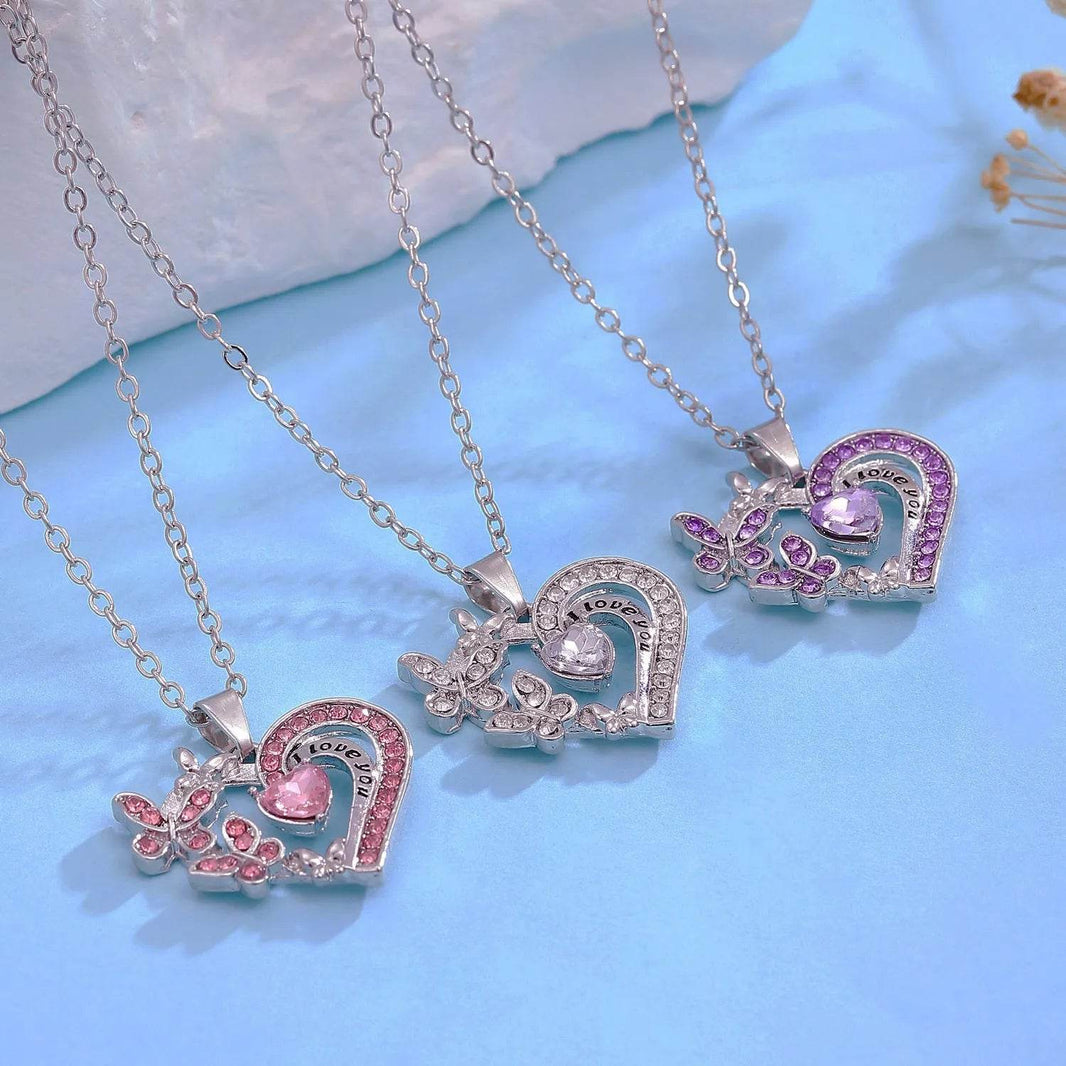 Ins Butterfly Love Necklace With Rhinestones Fashion Personality Hollow Heart-shaped Clavicle Chain Pendant Necklace For Valentine's Day - EX-STOCK Canada