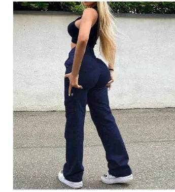 Straight Leg Cargo Pants Women High Waist Casual Baggy Pants - EX-STOCK Canada