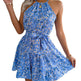Spring Summer European And American Mini Tie belt summer Sundress Floral Halter neck dress - EX-STOCK Canada