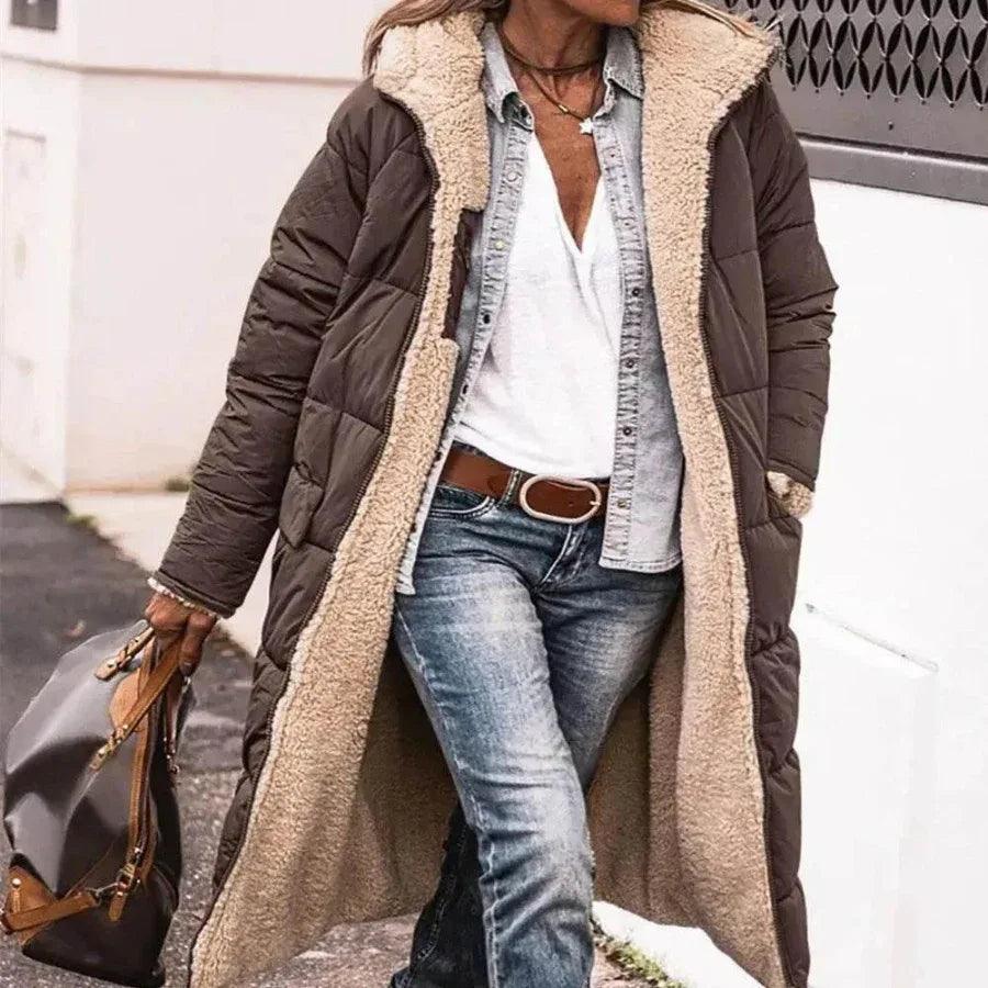 Abrigo invernal acolchado largo con capucha y forro de forro polar elegante para mujeres - EX-STOCK Canada