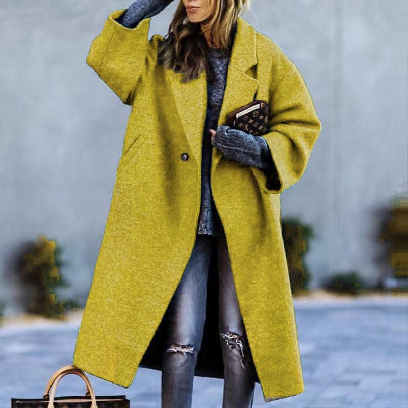 Cappotto Verde in Lana Lunga Autunno e Inverno, Stile Elegante, Adatto al Pendolarismo, Senza Cintura, Collo a Rever, Lento EX-STOCK Canada