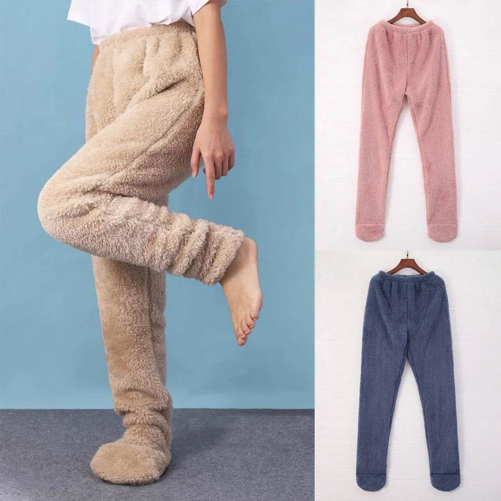 Women Coral Fleece Socks Leggings Winter Warm Sleepwear Ankles Knees Guard Women Home Pants Thick Pajamas Pant - EX-STOCK CANADA