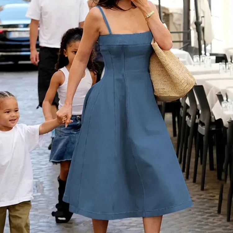 Denim A- Line Dress Women's Hot Girl Strap Length - EX-STOCK CANADA