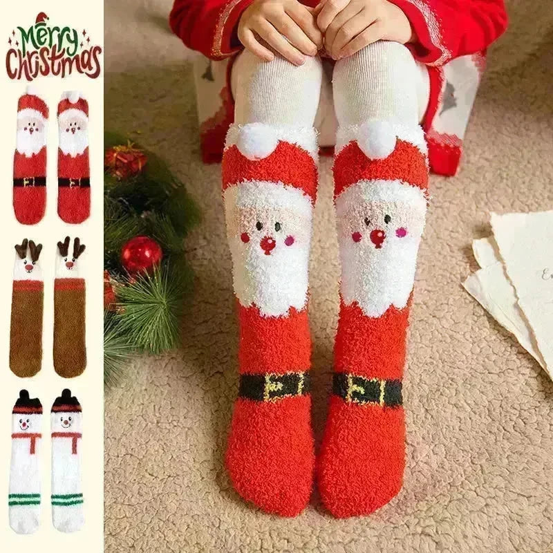 Child Christmas Socks Winter No-shedding Cute Elk Elk Santa Claus Snowman Sleeping Floor Coral Fleece Socks - EX-STOCK CANADA