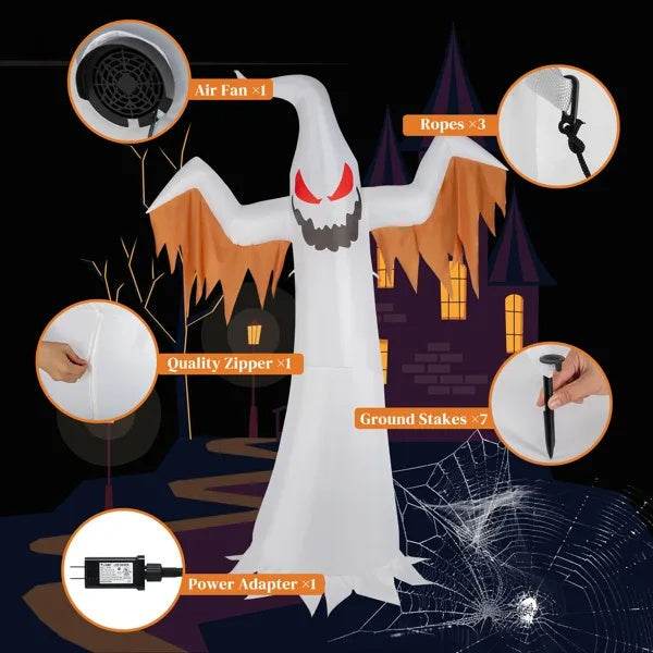 12ft 4pcs LED Lights Giant Scary Ghost Flames And Flashing Red Eyes Inflatable Halloween Decoration - EX-STOCK Canada