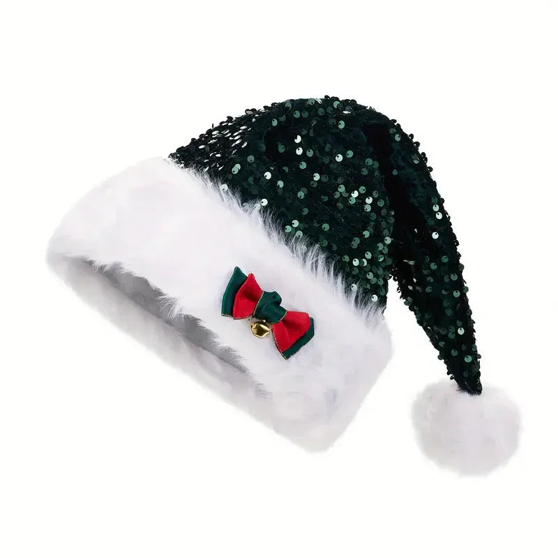 Christmas Hat Red Paillette Bowknot Plush Decorative Hat EX-STOCK Canada