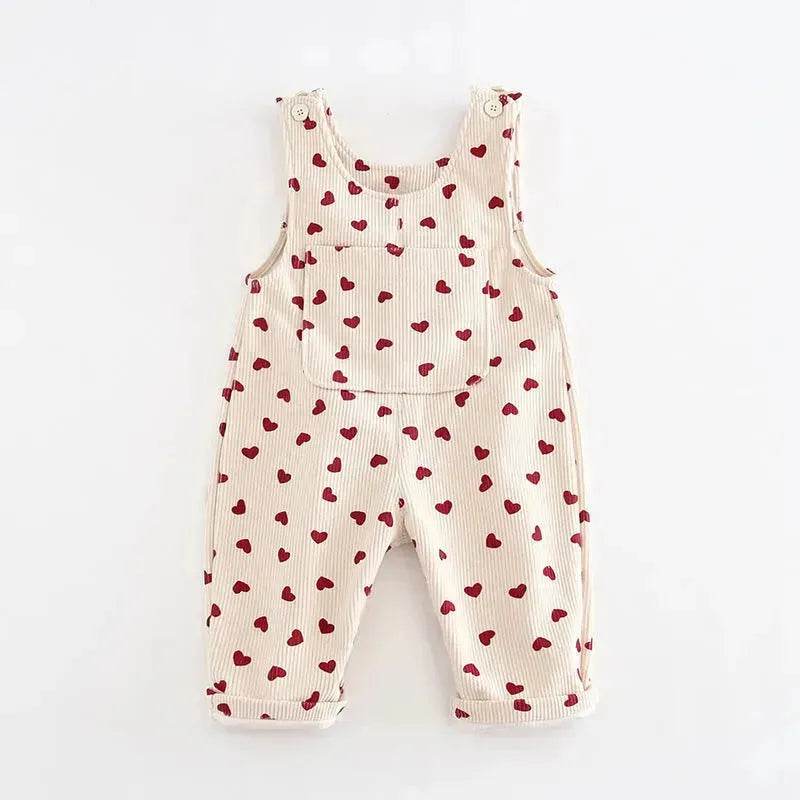 Fashion Girls Heart Printing Corduroy Overalls Baby girl Romper Jumpsuit - EX-STOCK Canada