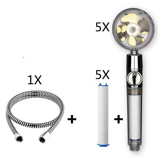 Propeller Driven Shower Head With Stop Button And Cotton Filter Turbocharged High Pressure Handheld Shower Nozzle - EX-STOCK Canada