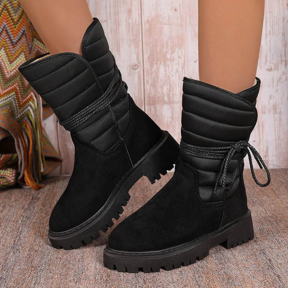 New Chunky Heel Mid-tube Snow Boots Winter Warm Fleece Boot With Lace-up Design Fashion Casual Shoes For Women - EX-STOCK Canada