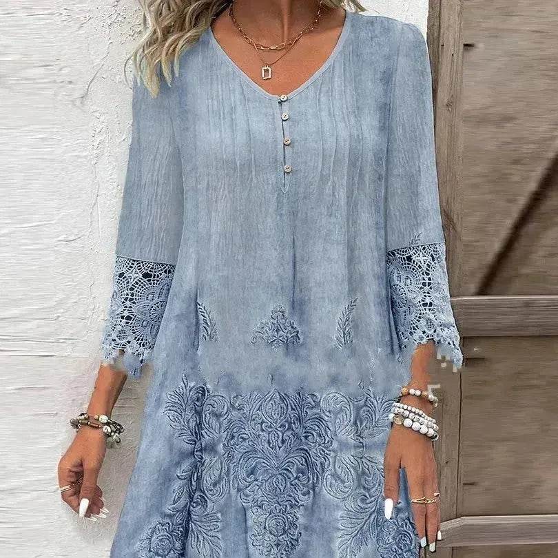 Flowers Lace Dress Summer Solid Color Womens Clothing - EX-STOCK Canada