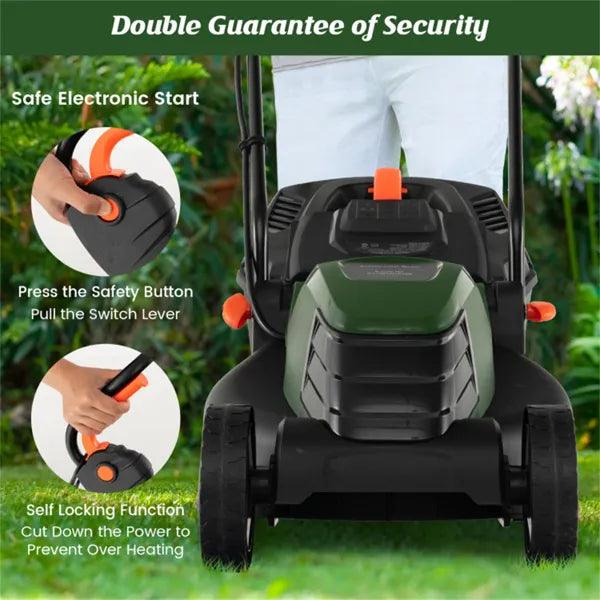 12 Ampere 13.5 Inch Electric Rope Lawn Mower With Dual Safety Switches -Green EX-STOCK Canada