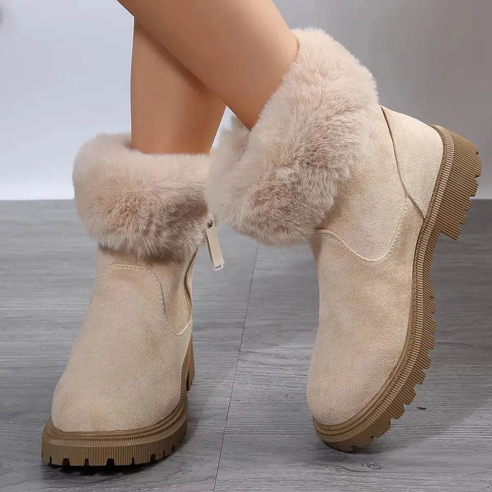 Warm Plush Boots Winter Fashion Side-Zipper Snow Boot For Women Outdoor Thickened Low-heeled Shoes - EX-STOCK Canada