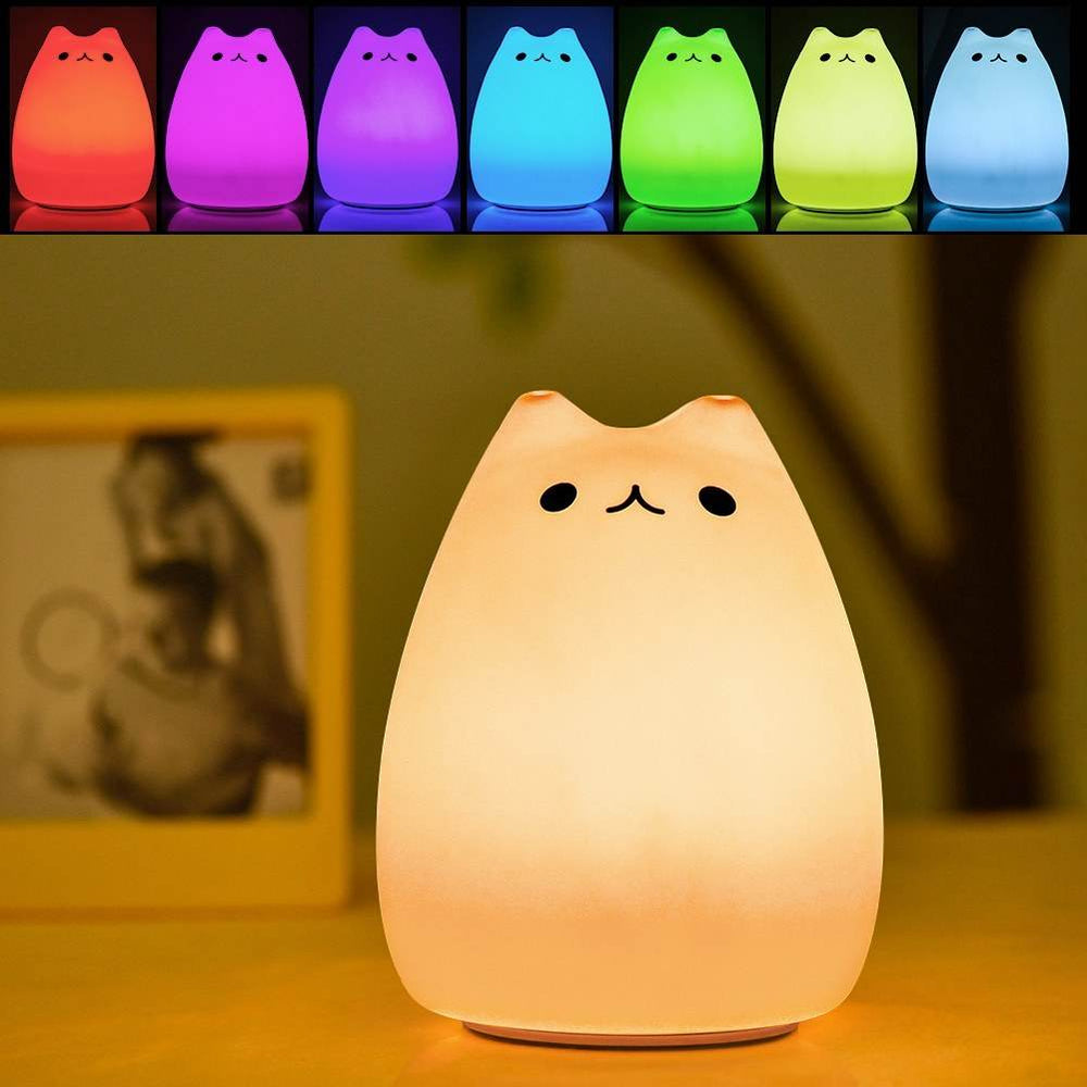 Children Night Light, EECOO Cute Cat Lamp Soft Silicone Sensitive Tap Control Decompression Toy - EX-STOCK Canada