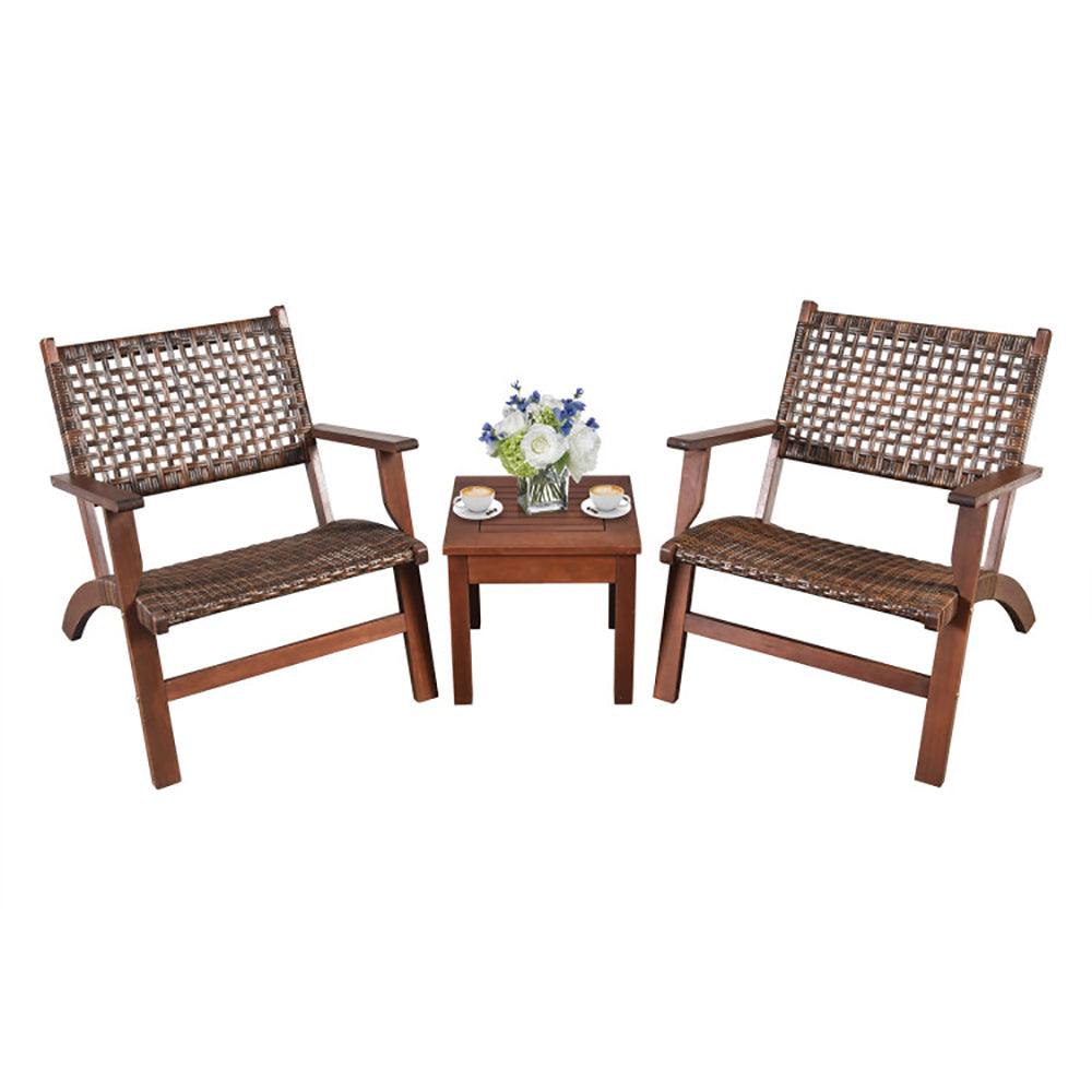 Conjunto de Muebles de Patio de Madera con Ratán de 3 Piezas para ExterioresEX-STOCK Canada