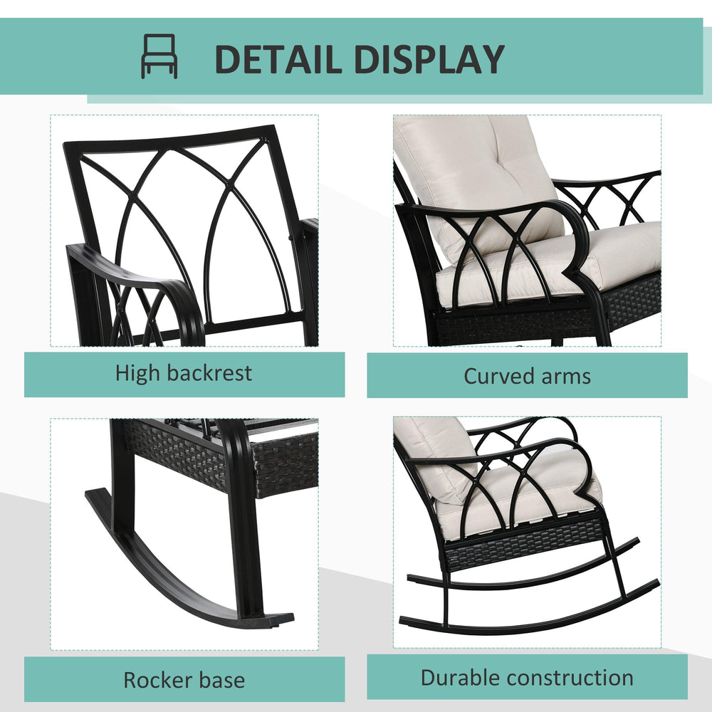 Silla mecedora de mimbre para exterior con cojines acolchados, silla mecedora de ratán de aluminio para porche con reposabrazos para jardín, patio y traspatio, caquiEX-STOCK Canada