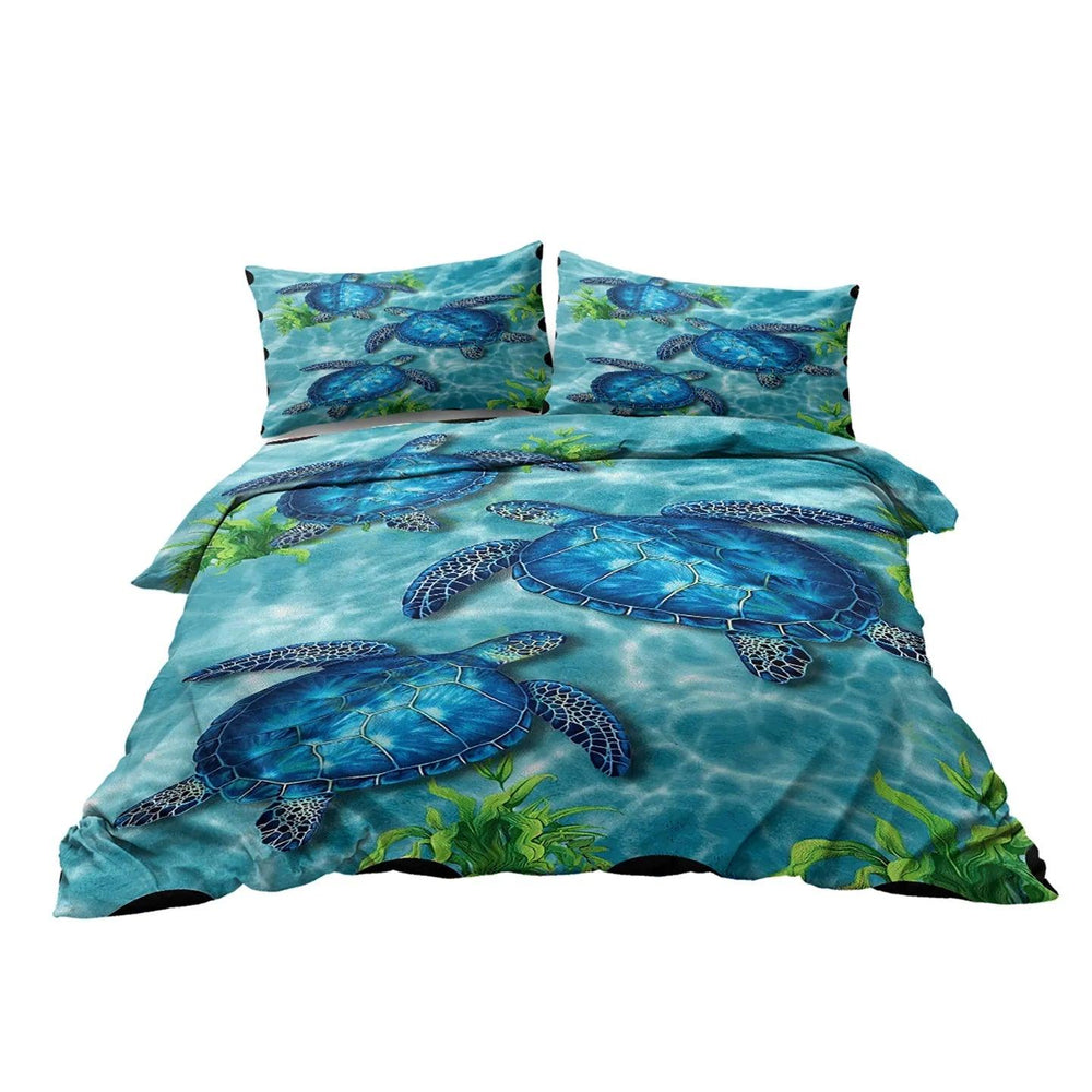 Parure de couette motif tortue de mer 3 pièces taille king, ensemble de literie douce avec 2 taies d'oreiller avec fermeture éclair pour chambre à coucher, pour toutes saisonsEX-STOCK Canada