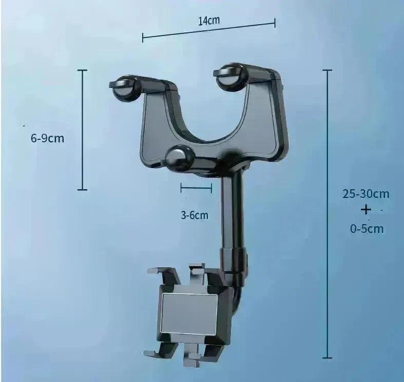 Car Rearview Mirror Phone Holder: Rotatable, Retractable, 360°, All Phones & Cars