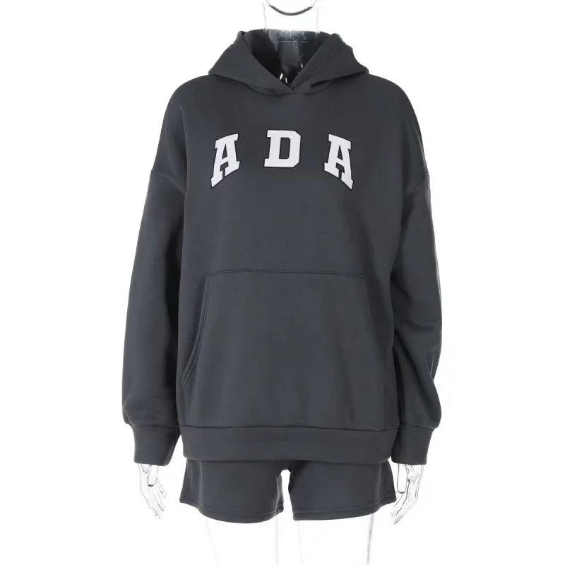 Felpa con cappuccio casual e versatile con lettere, linea ampia, con fodera in pile per donnaEX-STOCK Canada