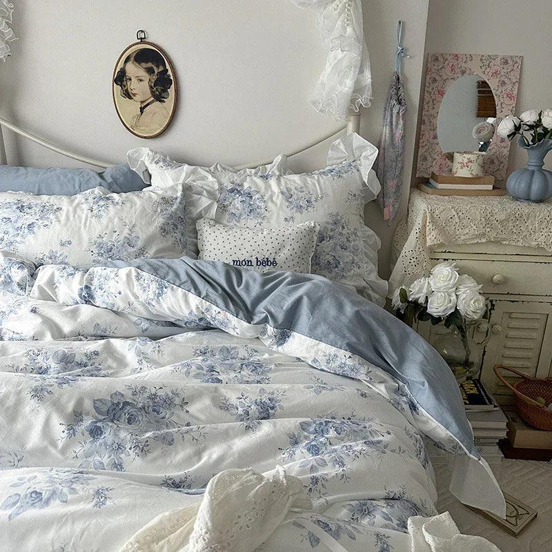 Princess Style Ruffled Pure Cotton French Floral Minimalist Bed Sheet Duvet Cover Bedding EX-STOCK Canada