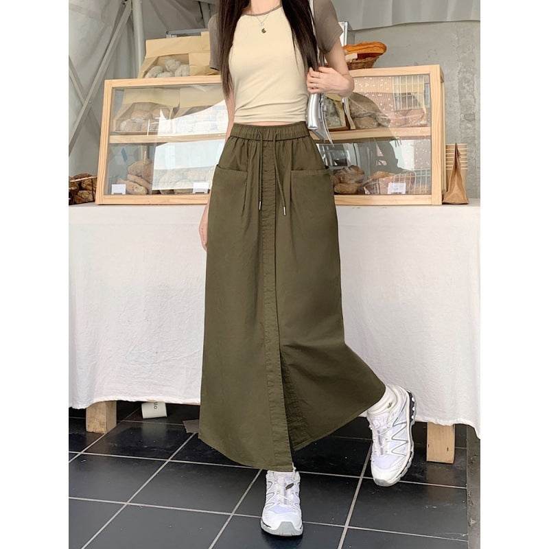 Women's front slit Washed Cotton Midi Cargo Skirt - EX-STOCK Canada