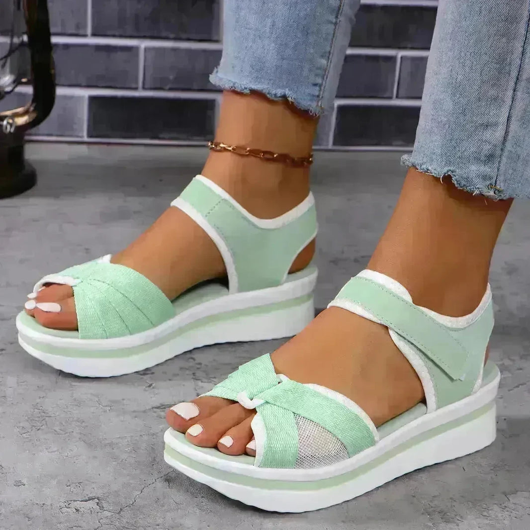 Summer Mesh Chunky Cross-strap Platform Sandals With Velcro-design Thick Sole Flats Beach Shoes Women - EX-STOCK CANADA
