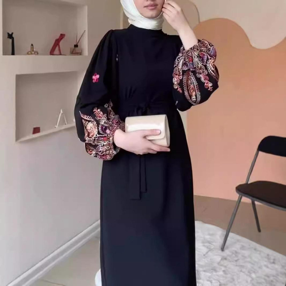 Temperament Printed Loose Long Muslim Gown Dress - EX-STOCK Canada