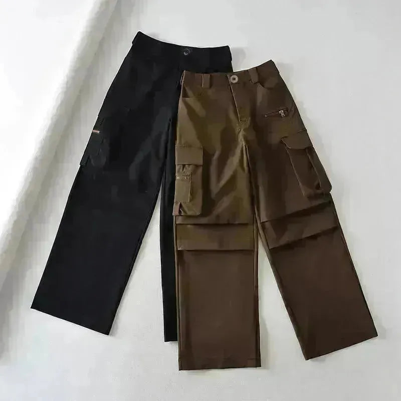 Pantaloni da carico multi-tasca ad alta vita retrò donna