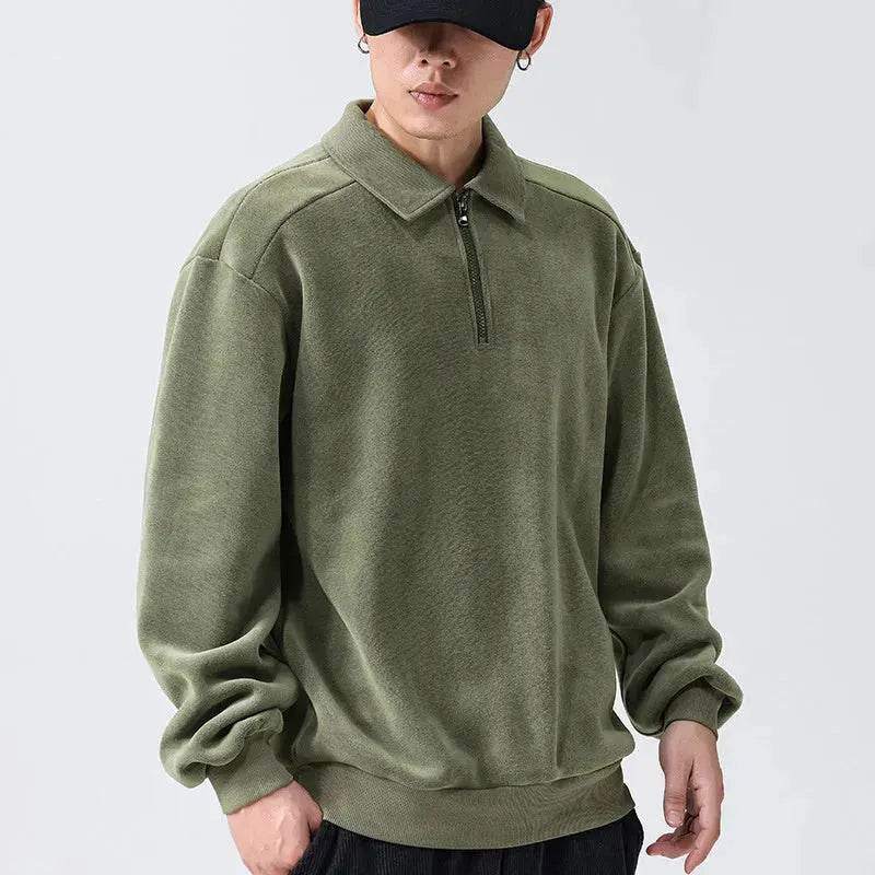 Autumn Winter Fashion Lapel Half-zip fleece Sweatshirt Pullover tops for Men - EX-STOCK Canada