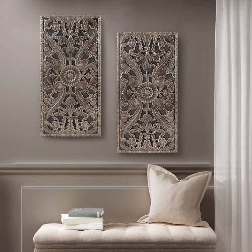 Distressed Carved Wood 2-piece Wall Decor Set - EX-STOCK Canada
