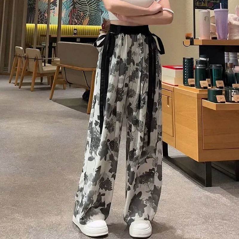 New Painting Ice Silk Wide-leg Baggy Trouser Pants Summer Women - EX-STOCK Canada
