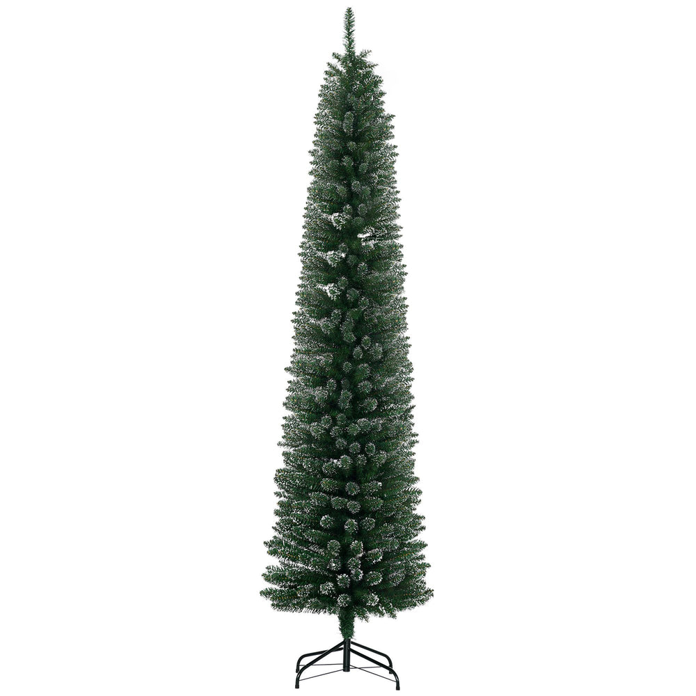 7.5FT Artificial Snow Dipped Christmas Tree Xmas Pencil Tree Holiday Home Indoor Decoration With Foldable Black Stand, Green EX-STOCK Canada