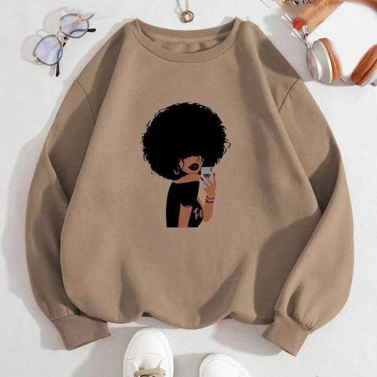 Women Figures Pattern Warm Lined Sweatshirt - EX-STOCK Canada
