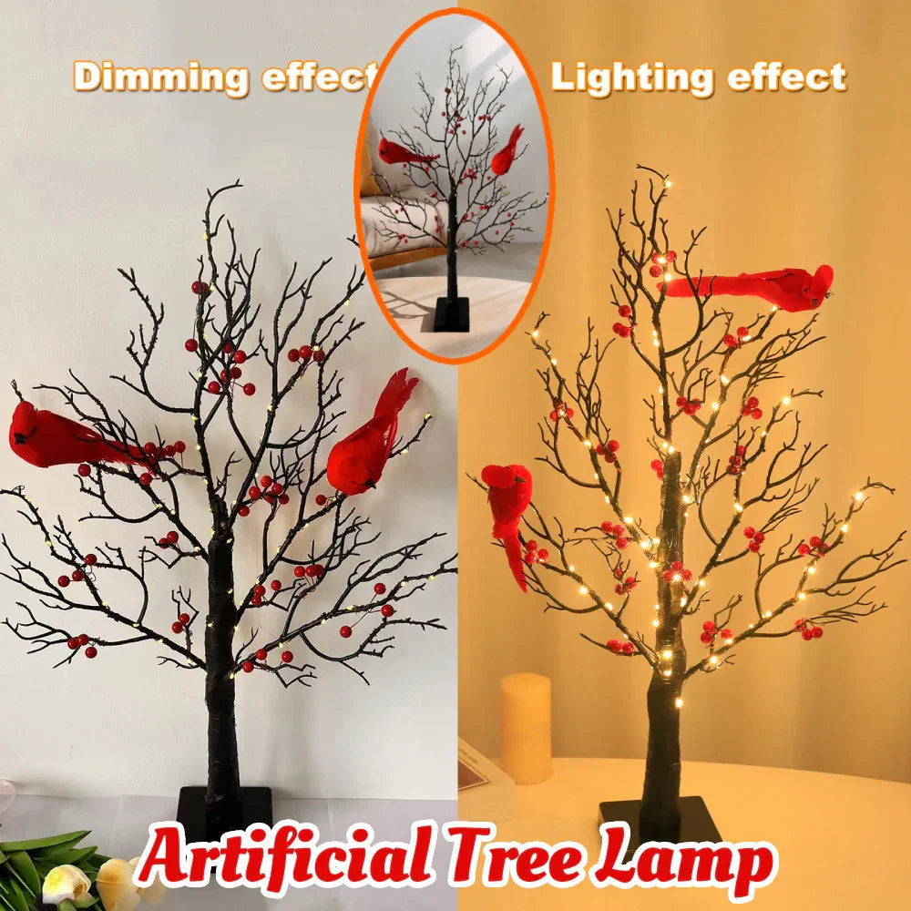 Lighted Mini Birch Tree Light LED Cardinals Christmas Tree Vintage Glowing Tree Light For Table Holiday Home Xmas Decoration EX-STOCK Canada