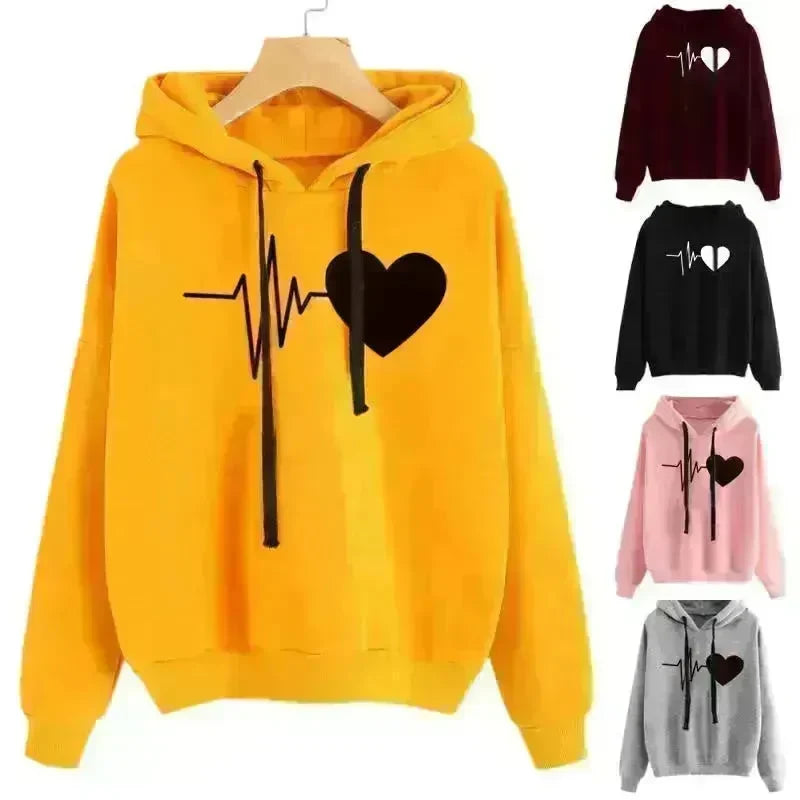 Unisex Heart Print Streetwear Hoodies sweatshirt Pullover Long Sleeve Clothes - EX-STOCK CANADA