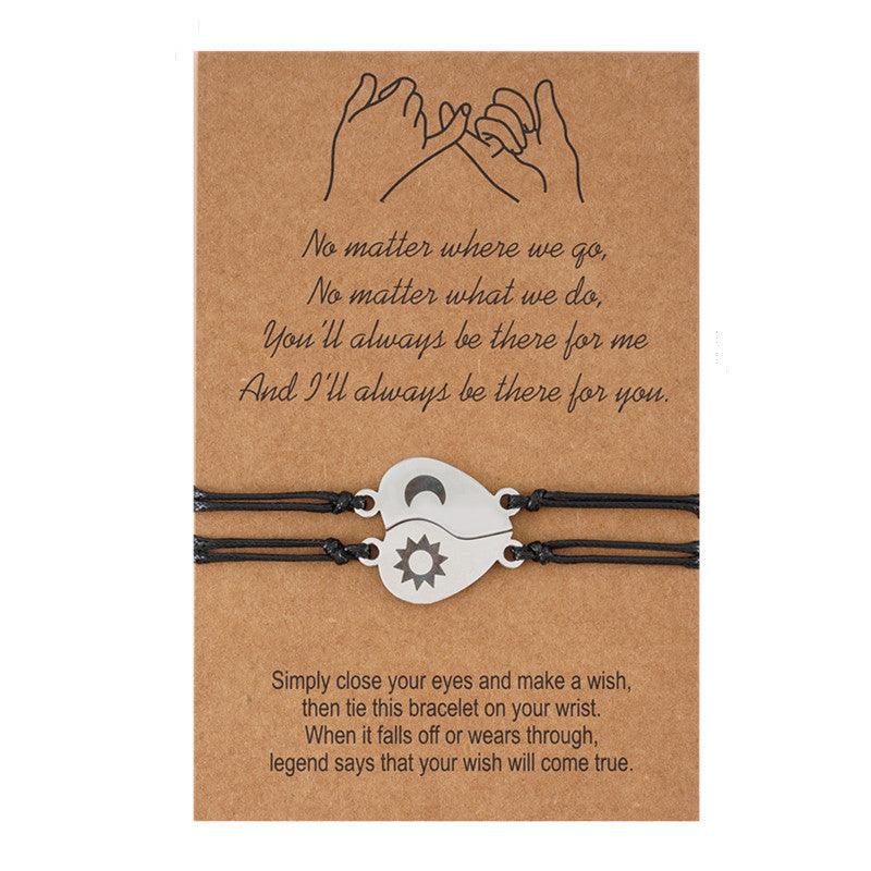 Set di Braccialetti Intrecciati in Cera con Carta delle Sorelle Sole e Luna in Acciaio Inossidabile - EX-STOCK Canada