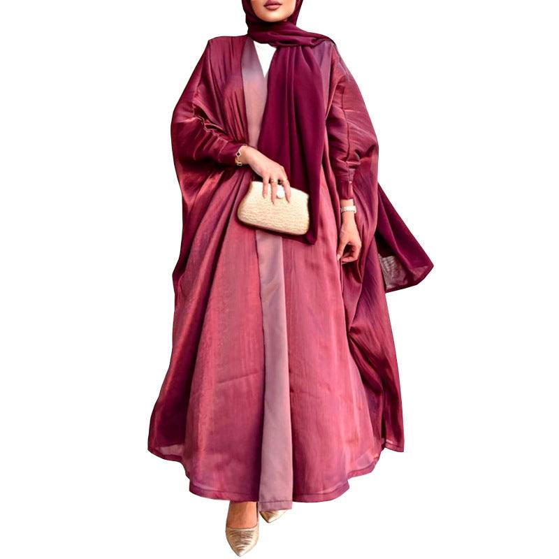 Robe musulmane en satin de soie brillante à manches chauve-souris - EX-STOCK Canada
