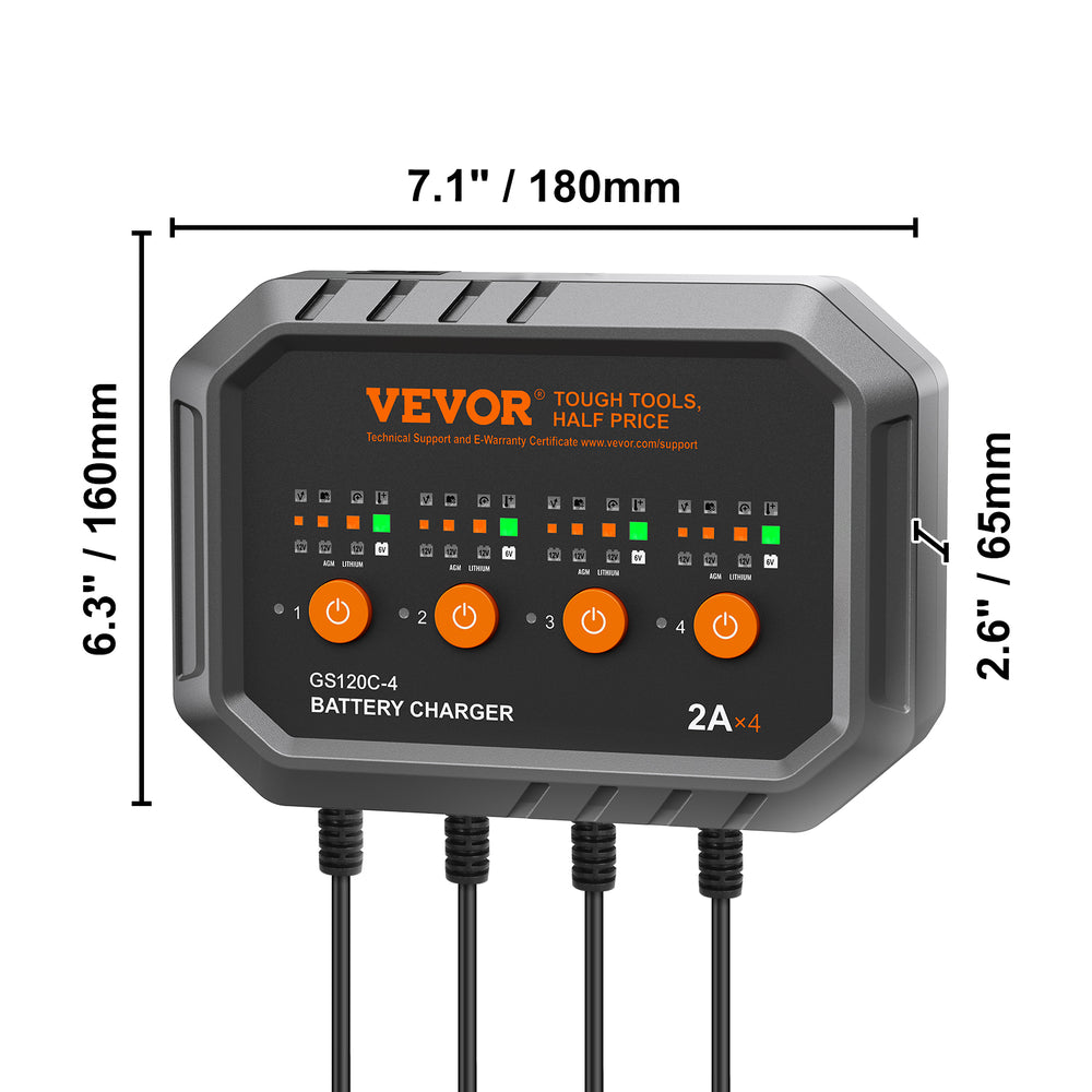 Chargeur de batterie intelligent VEVOR, 8 ampères, chargeur de batterie voiture LiFePO4 et plomb-acide, chargeur entièrement automatique avec fonction d'entretien et désulfatation pour bateau, moto, tondeuse à gazon, voiturette de golf et cycle profond marinEX-STOCK Canada
