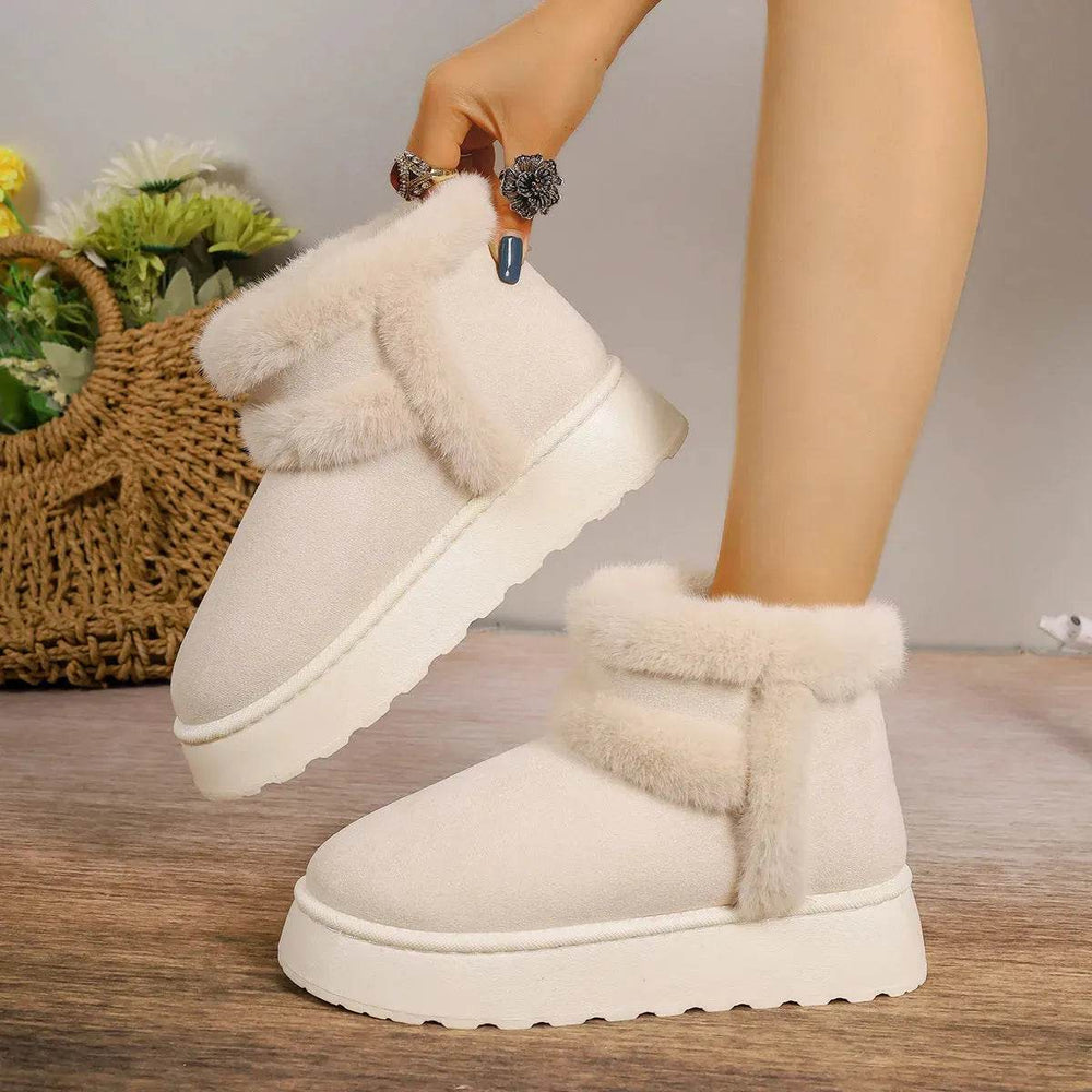 Winter Fleece-lined Snow Boots Warm Furry Women's Thick Bottom Casual Short Boot House Shoes - EX-STOCK Canada