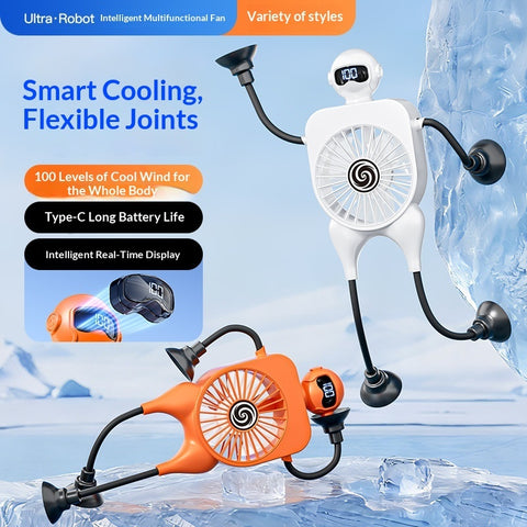 Robot USB Desk Fan with Suction Cup & Digital Display | 100-Speed