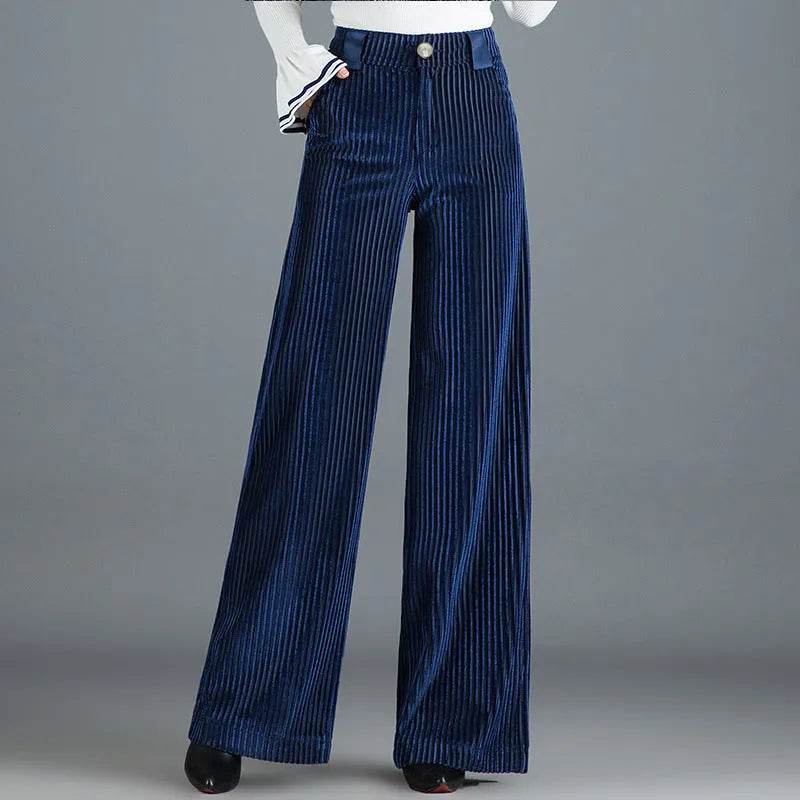 Gold Silk Striped Velvet Wide Leg trouser Pants Women - EX-STOCK Canada