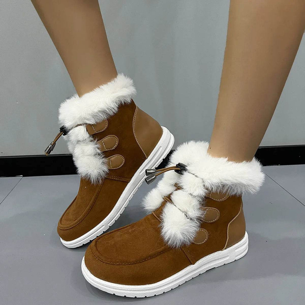 Fashion Suede Fleece Snow Boots Winter Warm Plush Round Toe Cotton Shoes Versatile Simple Short Boot For Women - EX-STOCK Canada