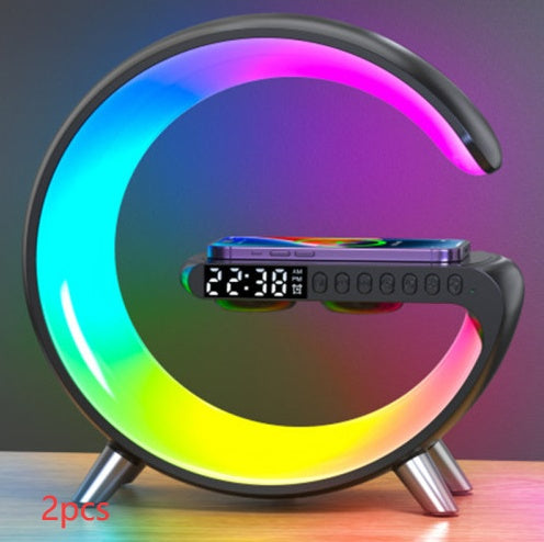 G-Shaped LED Lamp with Bluetooth Speaker & 15W Wireless Charger – App-Controlled Atmosphere Light for Bedroom black