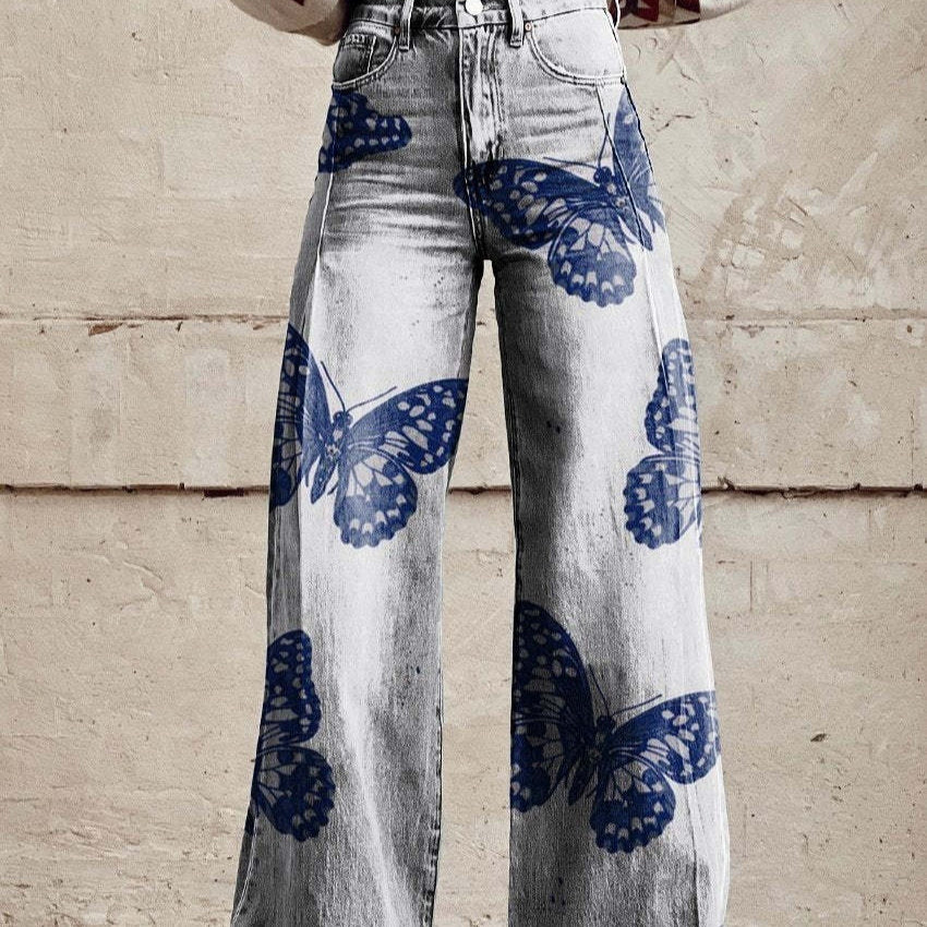 Women's Wide-leg Pants Fashion High Waist Casual Trousers 3D Printing