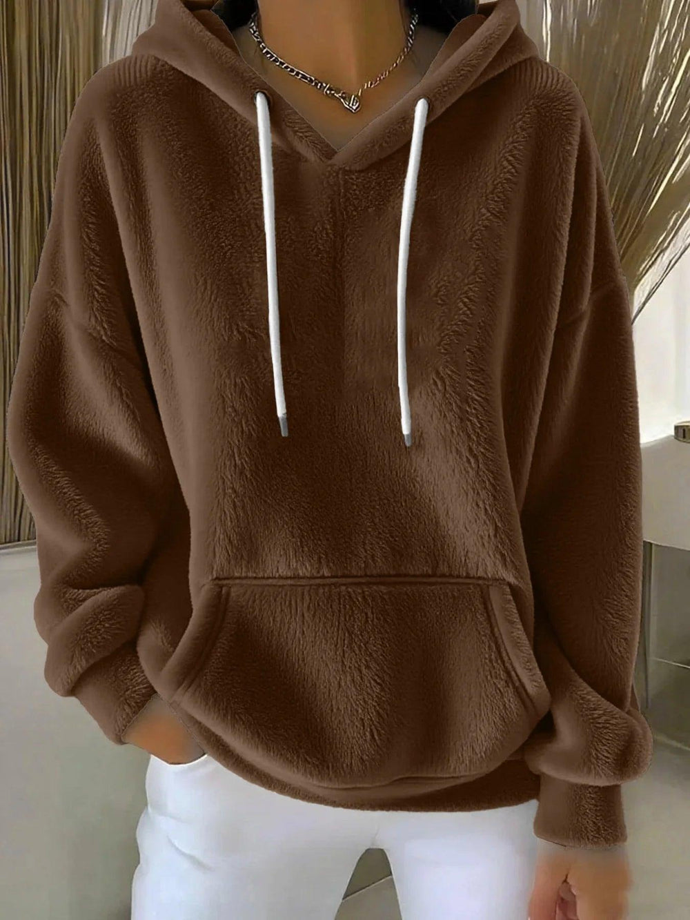 Sweat-shirt polyvalent pour femme en laine d'agneau unie, doublé, pour l'automne et l'hiverEX-STOCK Canada