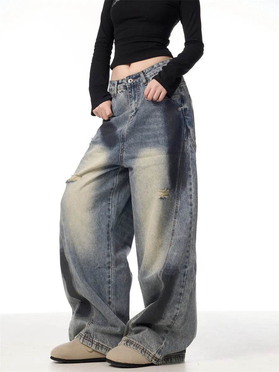 Splash Ink Ripped Machete Baggy Jeans Pant For Women Loose-fitting Wide-leg Trousers - EX-STOCK Canada
