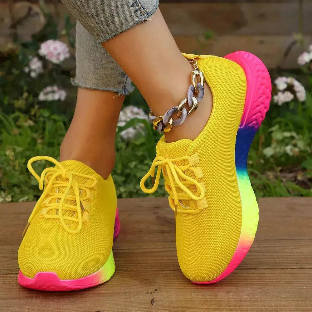 Rainbow sneaker - Lace-up Mesh Shoes With Rainbow Sole Design Fashion Walking Running Sports Shoes Sneakers For Women - EX-STOCK Canada