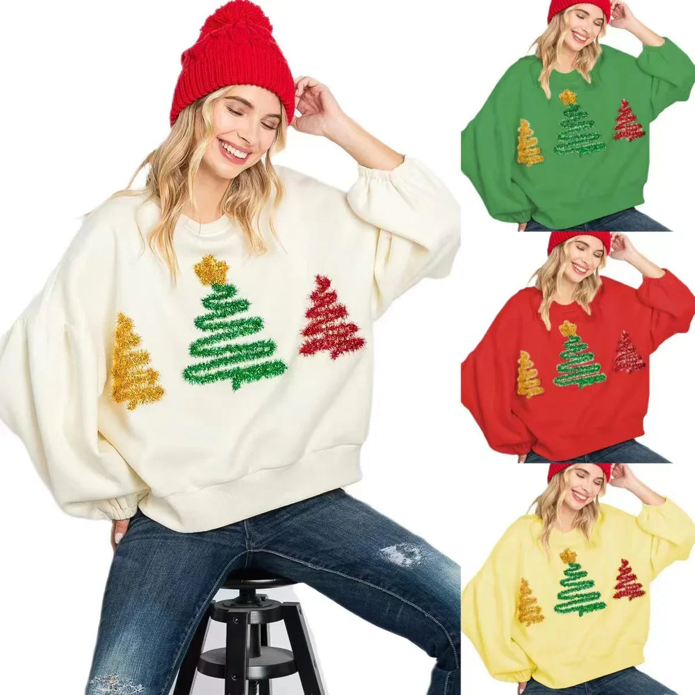 Women's Christmas Tree Casual Pullover Long Sleeve Sweater EX-STOCK Canada