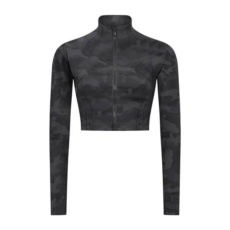 Autumn And Winter New Elastic Slim-fit High neck Zip Up Yoga crop top - EX-STOCK Canada