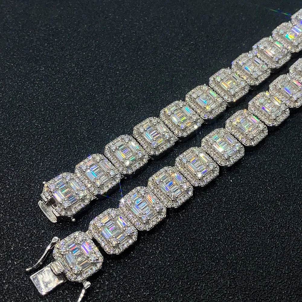 S925 Silver Inlay Rectangular Moissanite Diamond Cuban Link Chain - EX-STOCK Canada